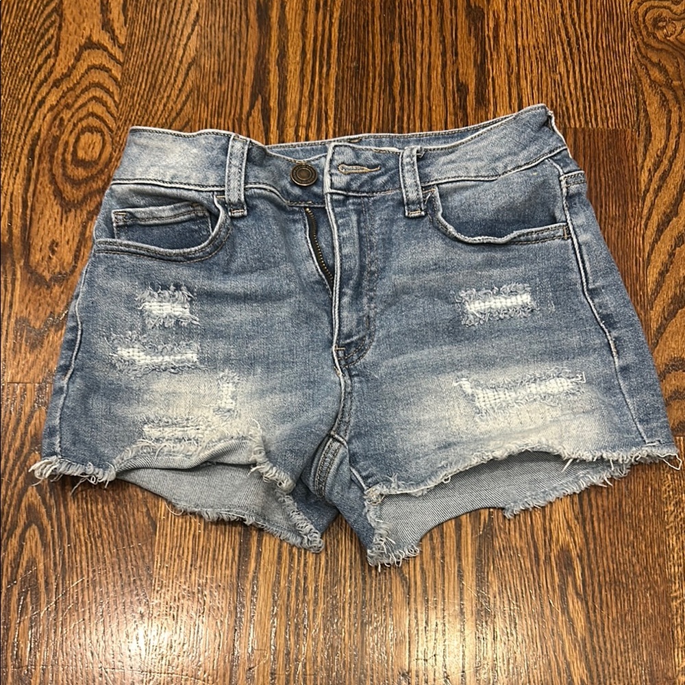 SO Distressed Jean shorts Juniors Size 5/27 High Rise Shortie
